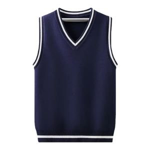 Logo personnalisé lettres jacquard pull sans manches col en V pour hommes pull gilet tricoté pull-over tricots - Product Image 5