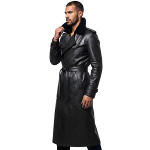 Men's Black Cowhide Leather Winter <b>Trench</b> <b>Coat</b> with Faux <b>Fur</b> Collar Quick Dry Moto & Biker Style - Product Image 5