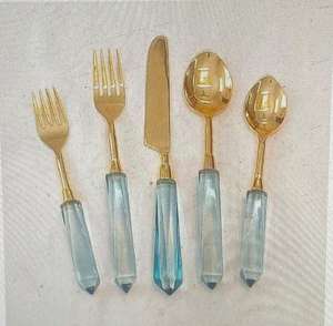 Ensemble de couverts en acier inoxydable écologique de style royal avec manche en corail, 5 pièces, cuillère, fourchette, couteau - Product Image 4