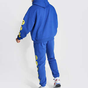 ชุดวอร์มสองชิ้นของผู้ชายผ้าฝ้าย100% มีฮู้ดกันลมพิมพ์โลโก้สีพื้น - Product Image 2