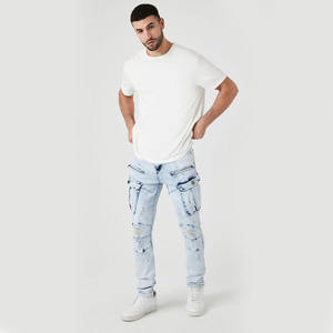 กางเกงยีนส์ขาตรงสีขาวสำหรับผู้ชายกางเกงผ้ายีนส์ทรงตรงมีกระเป๋าขนาดใหญ่สำหรับใส่ของมีสไตล์ - Product Image 5