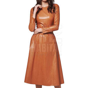 Vestido de cuero para mujer, más vendido, de manga larga, con cinturón moderno, en oferta. - Product Image 5