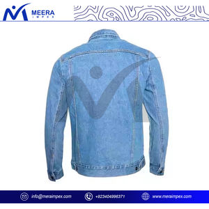 แจ็กเก็ตยีนส์สำหรับผู้ชายแบบสั่งทำทรงสลิมฟิตสไตล์ลำลองพร้อมโลโก้ปักเหมาะสำหรับชุดคลับหรือโปรโมชั่นของแบรนด์ - Product Image 3