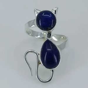 925 Sterling Silver Handmade Cat <b>Statement</b> <b>Ring</b> Lapis Lazuli Gemstone with Natural Blue Pear Shape Boho September Inlay Gift - Product Image 3
