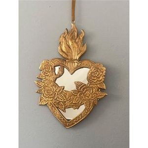 Miroir artisanal mexicain authentique, art populaire, cœur sacré, milagro, décoration murale en étain, finition argentée vintage, miroir en forme de cœur pour galerie - Product Image 6