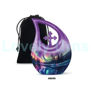 Venta caliente hermosa púrpura Aurora luz lágrima cremación urna para adultos para cenizas humanas urna cruzada decorativa con bolsa de terciopelo - Product Image 1