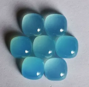 Natural Aqua Chalcedony Cushion Shape 12mm Flat Back Calibrated Smooth Cabochon Gemstone For Jewelry March Birthstone Bracelet