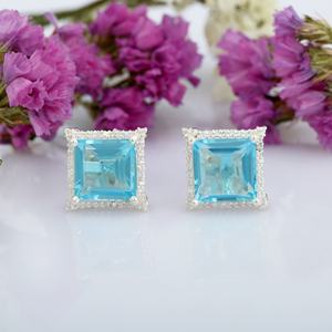 Pendientes de Topacio Azul y circón de alta calidad, joyería de moda de Plata de Ley 925 para mujeres y niñas - Product Image 3