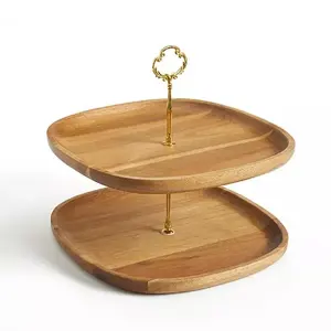 Présentoir à gâteau carré en bois d'acacia à 2 niveaux, présentoir élégant en bois pour cupcake et dessert pour boulangerie et décoration intérieure - Product Image 1