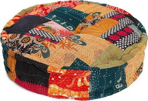 <b>ROUND</b> KANTHA <b>CUSHION</b> - colorful patchwork <b>round</b> cover floor <b>cushions</b> Indian Pillow boho <b>cushion</b> yoga meditation pillow <b>round</b> pad - Product Image 3