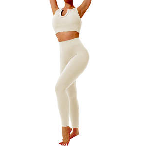 Ensemble de leggings de yoga et soutien-gorge de sport pour femmes, taille plus, réversible, avec logo personnalisé, nouveau style, 100% coton - Product Image 1