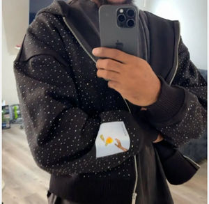 Custom All-over <b>Rhinestone</b> Mens 100% Cotton 450 GSM Full Face Zip up Us Hoodie Mens <b>Crop</b> <b>Top</b> Hoodie Breathable <b>With</b> Best OEM - Product Image 3