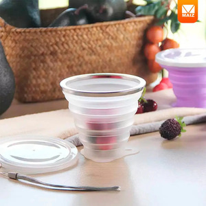 <b>Reusable</b> Foldable Retractable Portable <b>Cup</b> with Lid - Assorted Colors - Product Image 3
