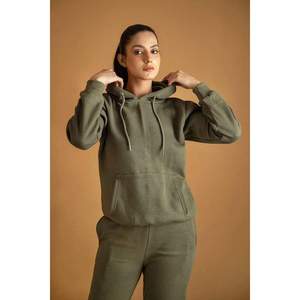 Conjunto de Sudadera con Capucha de 2 Piezas Color Verde Oliva para Mujer, Chándal Informal de Punto, Manga Larga, Marca Privada OEM Trackstar - Product Image 4