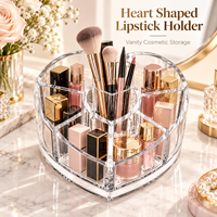 Support de présentation de rouge à lèvres en acrylique en forme de cœur avec sections divisées pour le rangement de cosmétiques sur coiffeuse et l'organisation du comptoir de beauté
