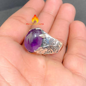 Amethyst Gemstone <b>Brass</b> Men's <b>Rings</b> Handmade Sterling Silver Plated Bohemian Wedding <b>Rings</b> Unique Design Customizable Size - Product Image 2