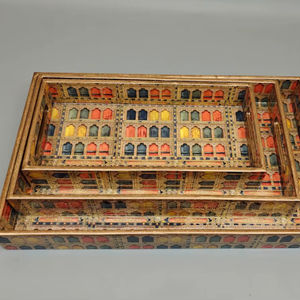 Plateau en bois artisanal de style indien Meenakari, écologique, durable, décoratif, imprimé Meena, plateau à thé pour présentations - Product Image 1