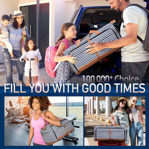 Sac de Sport <b>Striped</b> Duffel Bag – Navy <b>Blue</b> & <b>White</b> with Brown Accents, Stylish Sports & Travel Bag - Product Image 6