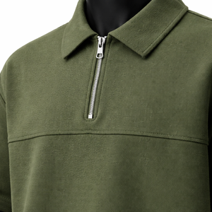 Camiseta Polo Personalizada OEM para Hombre, Color Verde Oliva, con Cierre, Manga Corta, Estilo Casual Urbano, Fabricante Mayorista - Product Image 5