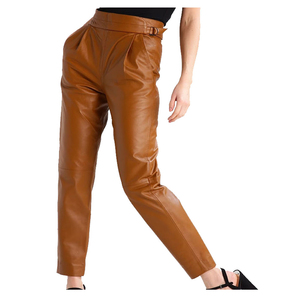 กางเกงหนังลำลองแฟชั่นสตรีทแวร์สำหรับผู้หญิงกางเกงหนังนิ่มตัดสะอาด - Product Image 3