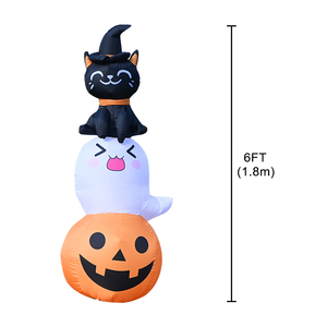 แมวผีสีดำเป่าลมขนาด 6 ฟุต พร้อมไฟ LED รูปฟักทอง สำหรับตกแต่งสวนในวันฮาโลวีน - Product Image 5
