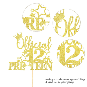 Golden Official Pre-Teen 12 Cake Topper Glitter Cheers to 12 Years Pick for Teen 12th Birthday Party Cake Decoraciones - Product Image 6