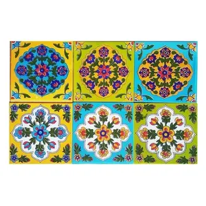 Azulejos de cerámica con estampado tradicional multicolor de 4x4 ''Paquete de 6 cerámicas decorativas - Product Image 1