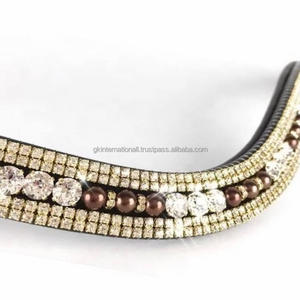 สายหนังสีดำพรีเมี่ยมสำหรับตกแต่งคิ้วม้าสุดอินเทรนด์,5แถวคริสตัลสีทองใสไข่มุกพลอยเทียมแต่งคิ้ว - Product Image 5