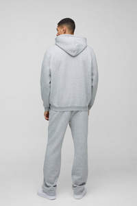 Conjunto Deportivo Unisex de Moda Urbana, Sudadera con Capucha Extra Grande Color Gris Jaspeado y Pantalones Deportivos Acampanados, con Logotipo Personalizado Estampado en Serigrafía de Alta Calidad - Product Image 2