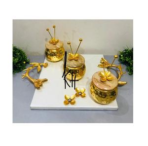 Meilleure vente pot décoratif à fruits secs en laiton avec couvercle en bois pour les cadeaux Diwali et la décoration de la maison faits à la main - Product Image 3