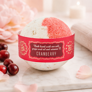 Bombe de bain premium à la canneberge, faite à la main, 180g, OEM ODM, marque privée, bombes effervescentes au sel marin, fabricant cosmétique UE, vente en gros, en vrac - Product Image 1