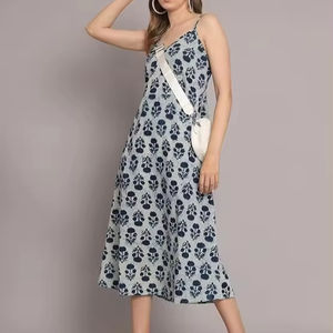 Bloc à main imprimé indien coton sans manches Maxi robe pour femmes bohème Style décontracté fait à la main coton tissu longue longueur Midi - Product Image 1