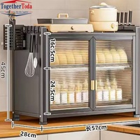 Armoire de rangement de cuisine en acier au carbone pour la maison, 3 niveaux, grande capacité, anti-poussière, avec porte pour bols