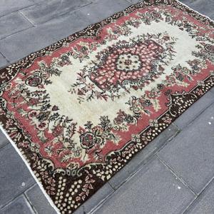 3.7x6.7 ft Rug, Vintage Turkish Rug, <b>Red</b> <b>Wool</b> Rug - Product Image 3