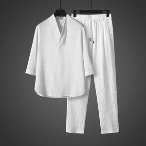 Ensemble deux pièces décontracté d'été à manches trois-quarts, col élégant, coupe ajustée, style chinois, broderie personnalisée avec logo OEM BD Chine - Product Image 4