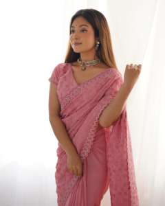 Nuevo diseñador Silky Crush con bordado Sari Fabricante y proveedor de Surat a la tarifa más baja - Product Image 5