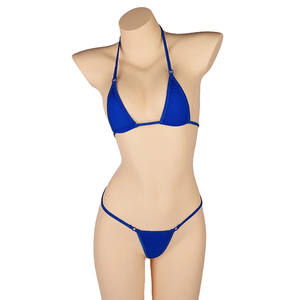 Femmes Sexy Dos Nu String Bikini Ensemble Deux Pièces Maillots De Bain avec Volants Décor Avant Logo Solide Triangle Soutien-Gorge Bas pour la Plage - Product Image 2