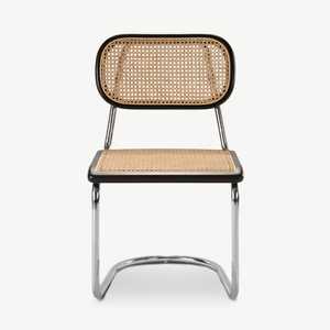 Chaise de salle à manger en rotin moderne avec cadre en chrome en porte-à-faux, chaise de style minimaliste du milieu du siècle pour restaurant et café - Product Image 2