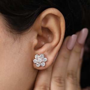 Floral Lab Grown Diamond Stud <b>Earrings</b> with <b>Screw</b> <b>Back</b> and Push <b>Back</b> Closures ER14204 - Product Image 5