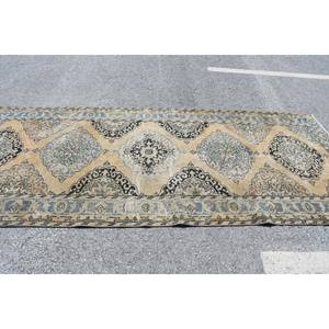 Alfombra Turca de 4.6x11.5 pies, Alfombra Vintage, Alfombra de Lana con Estampado Animal Azul Marrón - Product Image 4