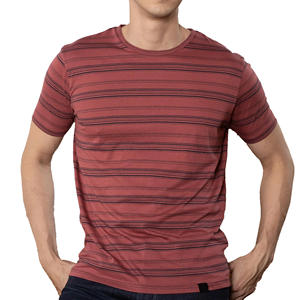 Customizable <b>Men's</b> Short Sleeve <b>T</b>-<b>Shirt</b> 100% Cotton Trending Drop Shoulder Crew Neck <b>Striped</b> Design Eco-Friendly Knitted High - Product Image 1