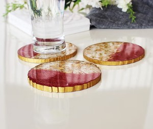 Artistic Square <b>Epoxy</b> Resin & Wood Coaster Set Handmade Drink Holders Waterproof Heat Resistant Tabletop Home Office Decor - Product Image 2