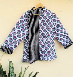 Chaqueta bohemia de algodón con abrigos reversibles para mujer, chaqueta Vintage hecha a mano, chaquetas acolchadas con estampado de bloques para mujer - Product Image 5