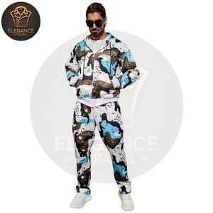 Por encargo nueva moda producto de alta demanda Durable Street Wear Print Zip-Up Sudadera con capucha y bolsillos ropa exterior pantalones de chándal conjunto para hombres - Product Image 3