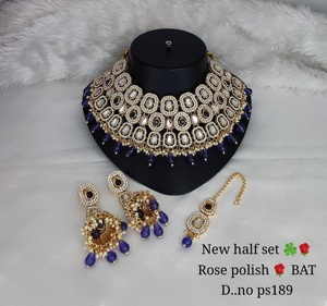Nuevo diseño chapado en oro tradicional verde perla y Kundan tachonado collar conjunto de joyas para mujer - Product Image 2