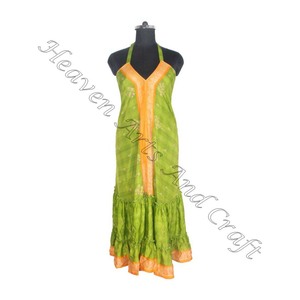 SD024 femmes été Boho Hippie Vintage soie licou robe recyclé Saree longue robe de soirée pour les filles - Product Image 3