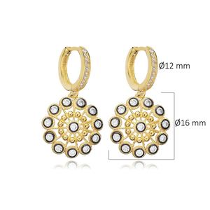 CZ encre noire Mandala Design Dangle boucle d'oreille turque artisanale femme 925 bijoux en argent Sterling pour acheteur en gros - Product Image 2