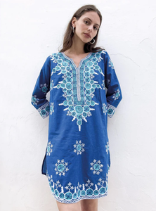 Robe d'été brodée à la main à manches longues, col haut, Mini longueur décontractée pour femmes, courte - Product Image 2