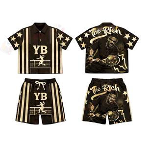 Ensemble décontracté 2 pièces pour homme été 2026 – Chemise à manches longues boutonnée et short en polyester respirant - Product Image 1