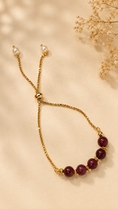 Carved Crystal Beads Gemstone Beaded <b>Bracelet</b> with Golden Chain and Pearl Accents for Earth Day Elegant Wear - Product Image 3